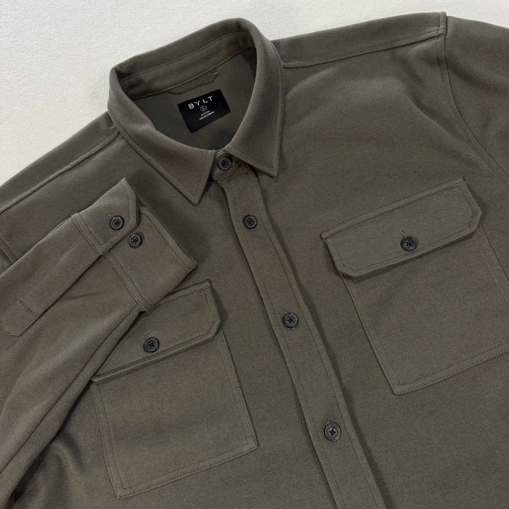 BYLT Coastal Overshirt Shacket Men's XL Solid Gray Button Up Flannel Pockets